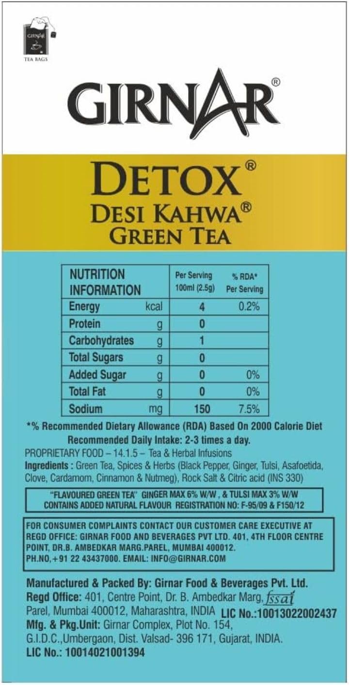 Girnar Food & Beverages Pvt. Ltd. Detox Green Tea - Desi Kahwa (36 Tea Bags) 90 gm - Image 6