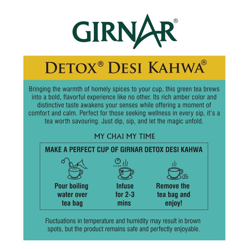 Girnar Food & Beverages Pvt. Ltd. Detox Green Tea - Desi Kahwa (36 Tea Bags) 90 gm - Image 4