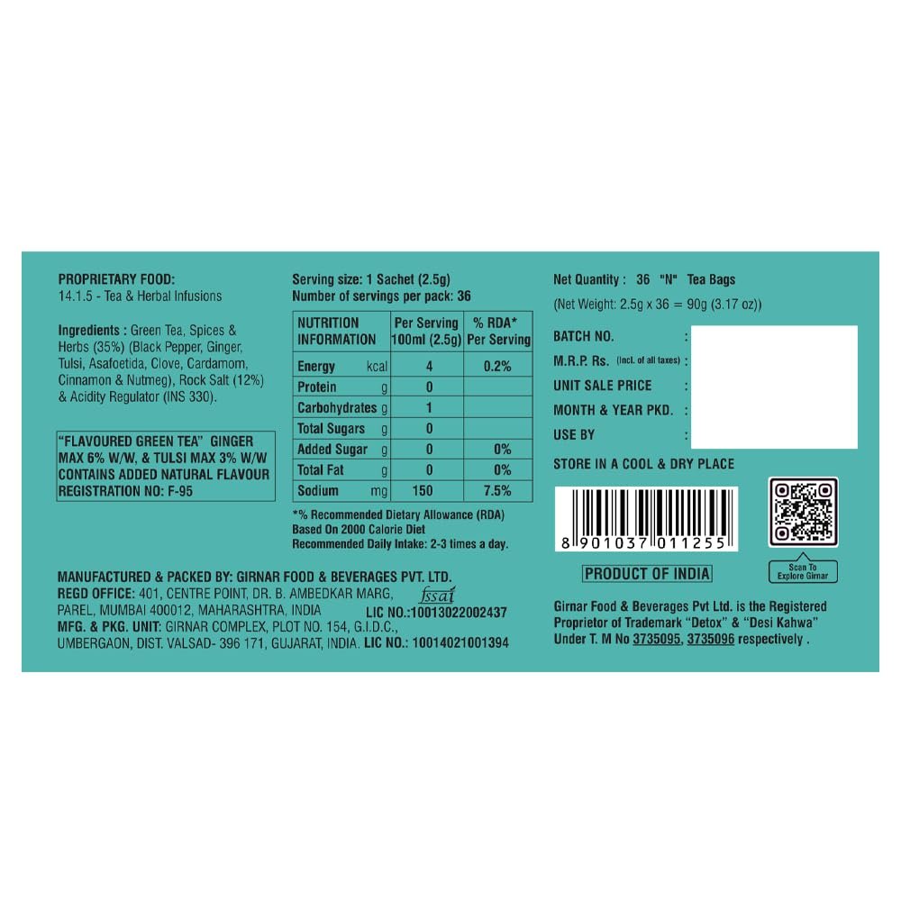 Girnar Food & Beverages Pvt. Ltd. Detox Green Tea - Desi Kahwa (36 Tea Bags) 90 gm - Image 5